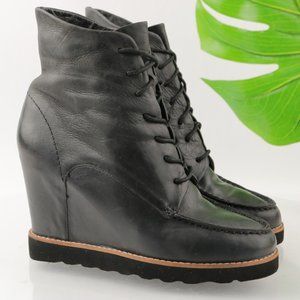 Matiko Black Leather Lace-Up Wedge Boots